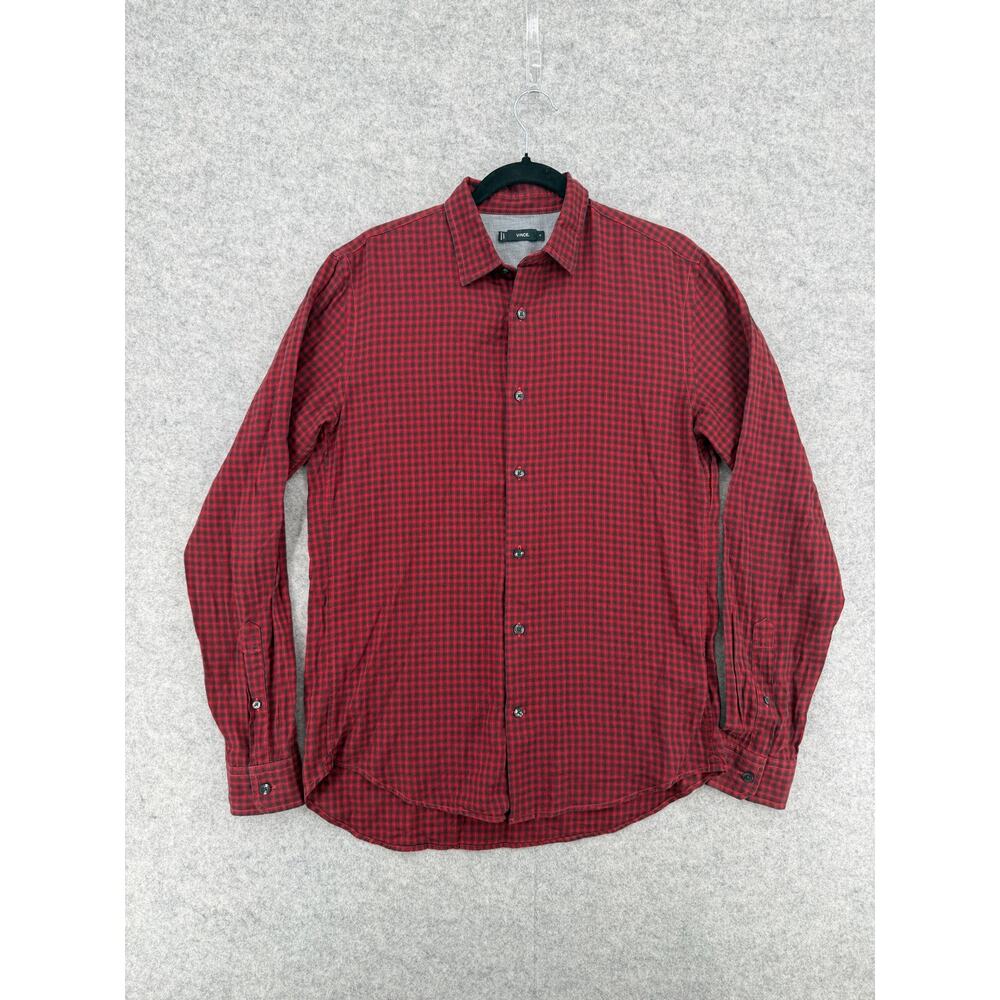 Vince Men's Red Cotton Plaid Lightweight Long Sleeve Button Down Shirt SMALL
